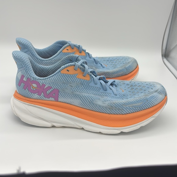 HOKA CLIFTON 9 BLUE/ORANGE WOMEN’S REGULAR ATHLETIC SHOES‎ - Picture 5 of 8
